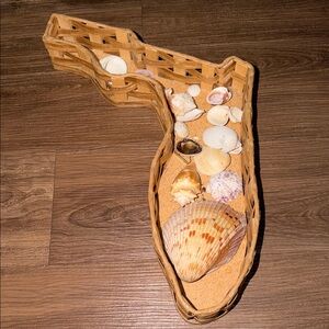 Woven Basket with Seashells - Brown
